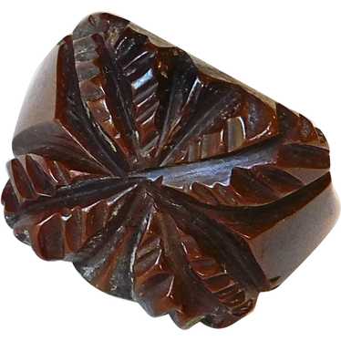 Gorgeous CARVED EARLY PLASTIC Chocolate Brown Vin… - image 1