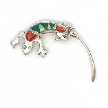 Navajo Lizard Brooch Pin 925 Sterling Silver Multi St… - Gem