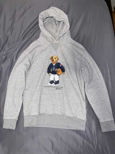 Polo Ralph Lauren Mens XL Varsity Prep Bear Fleece Hoodie Sweatshirt Grey