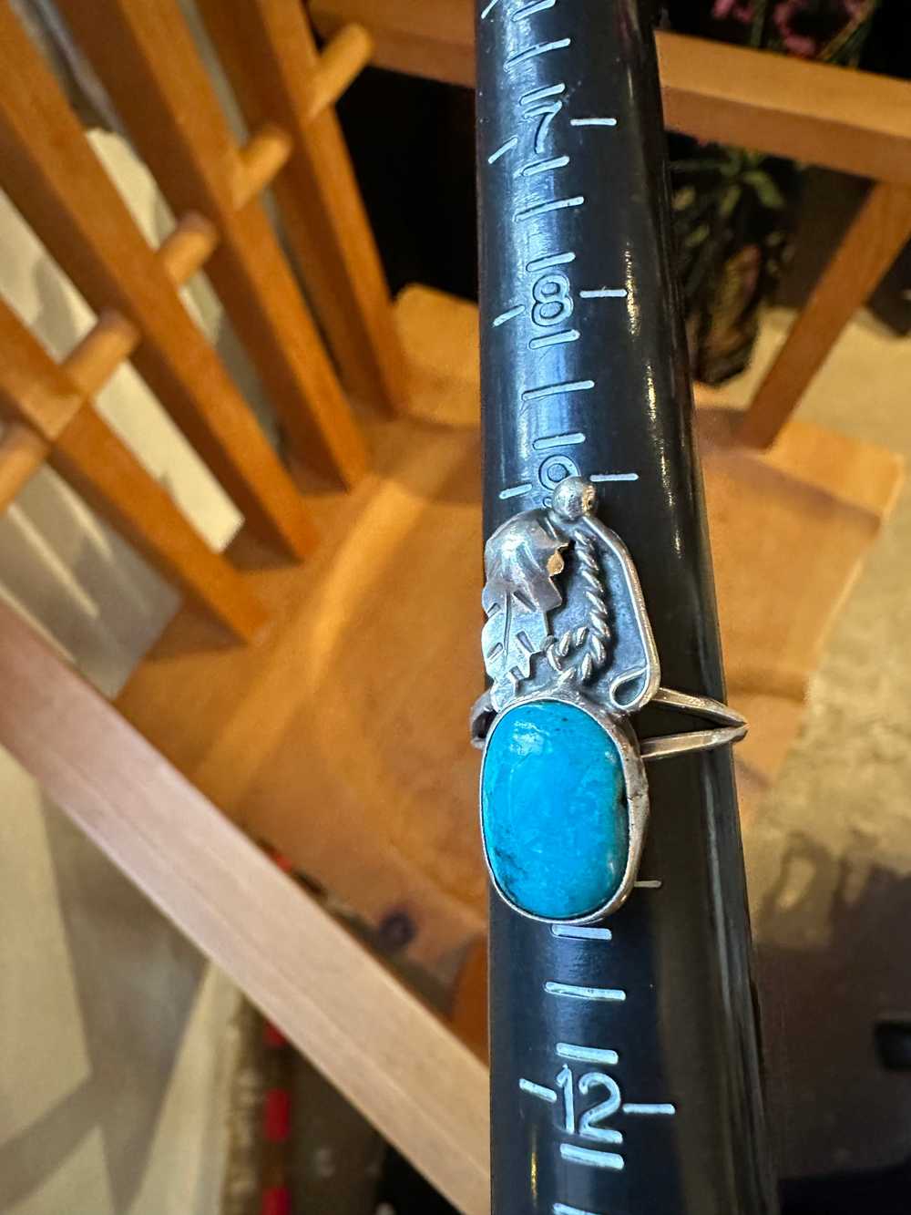 Sterling and Turquoise Feather Old Pawn Ring - image 1