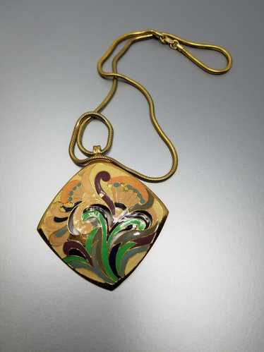 Lanvin Vintage Oversized Painted Pendant Necklace