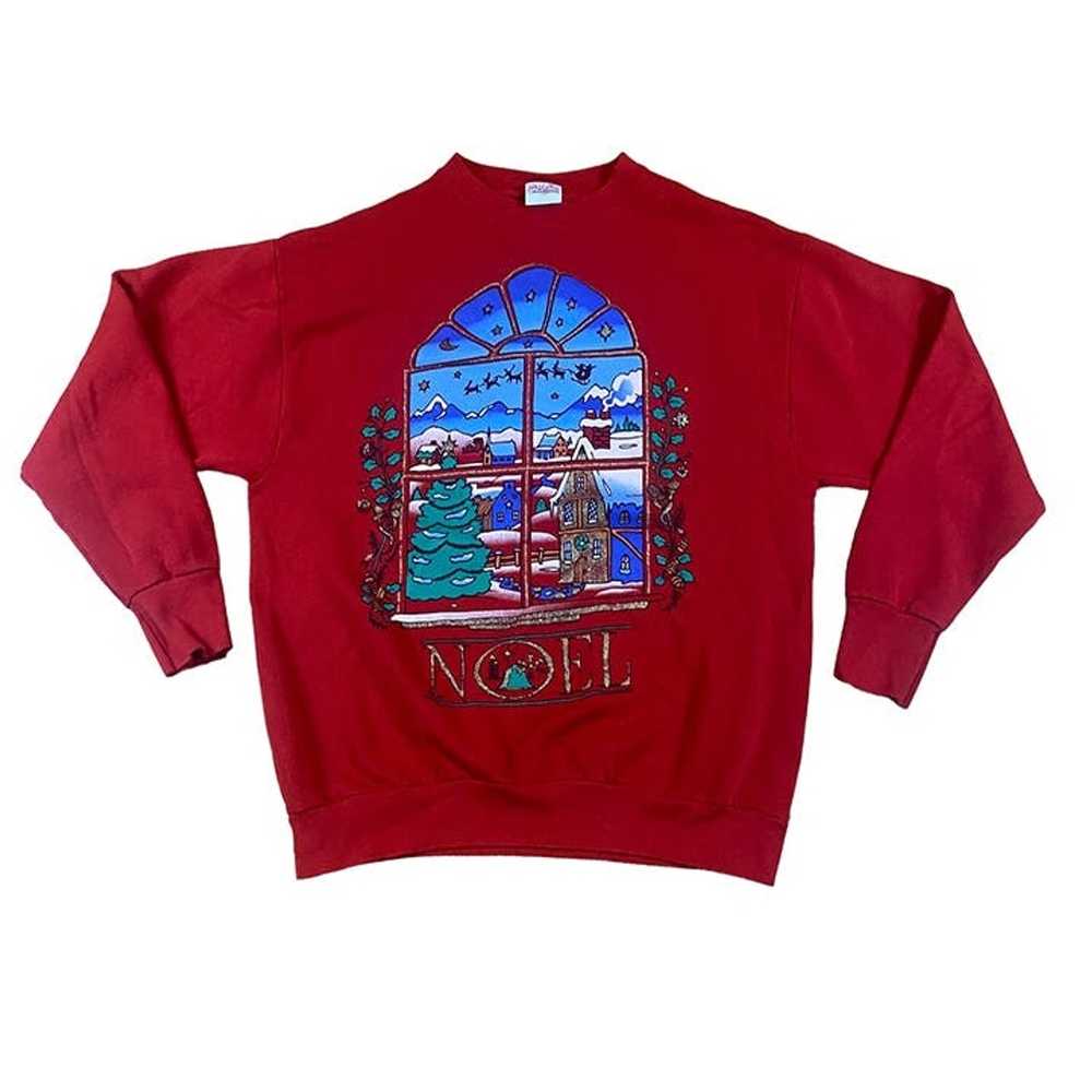 Vintage 90s Noel Red Christmas Crewneck Sweatshir… - image 1