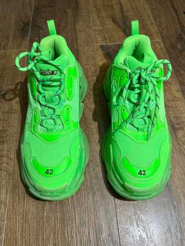 BALENCIAGA Fabric Mesh Clear Sole Womens Triple S Sneakers 39 Fluo Green  1244042