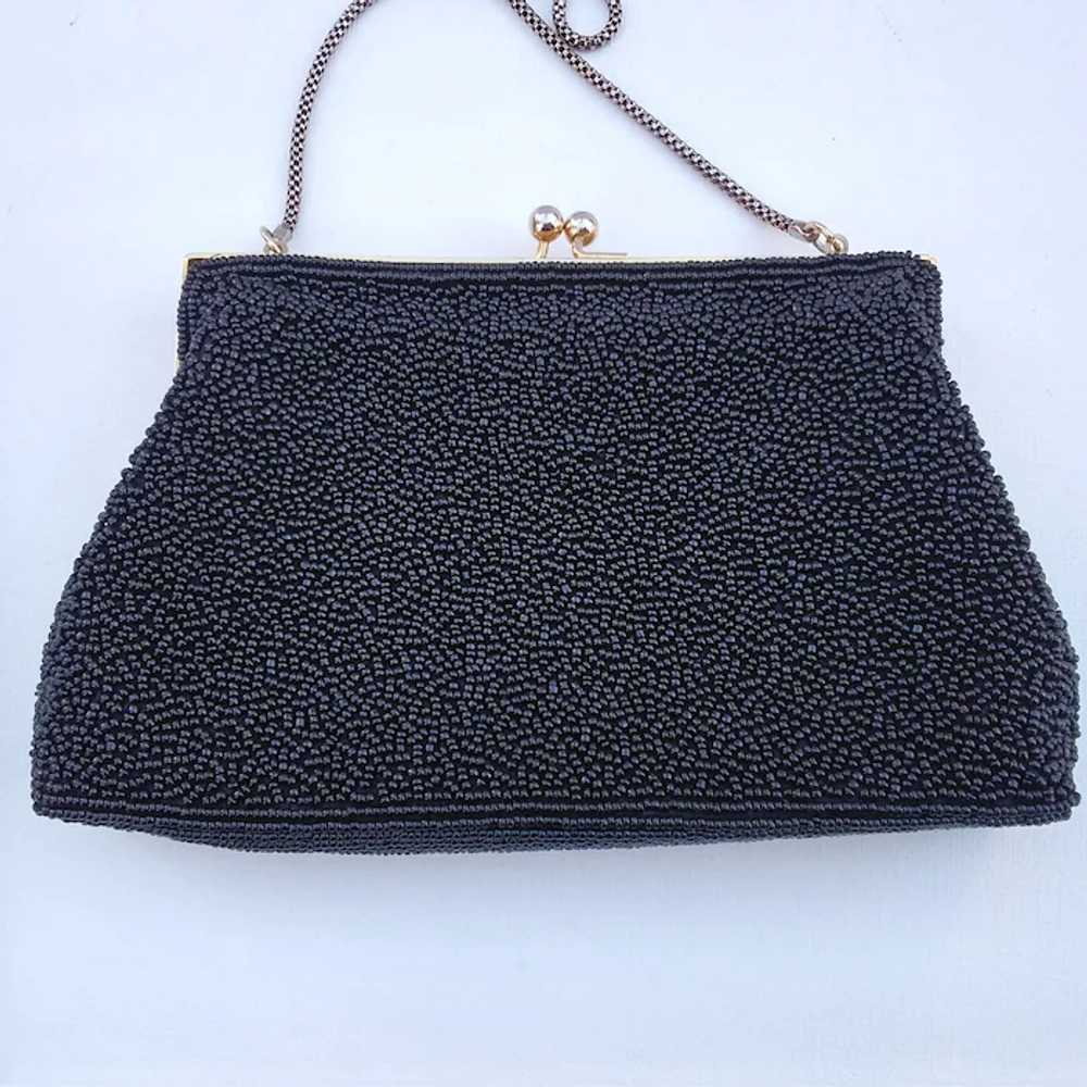 Vintage Black Glass Beaded and Petit Point Purse … - image 2