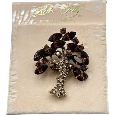 Brown Tree Brooch Topaz Rhinestone Earthy Tone Kir