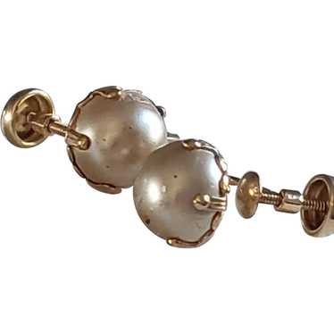 10K Art Deco Style Vintage Screw Back Faux Pearls - image 1