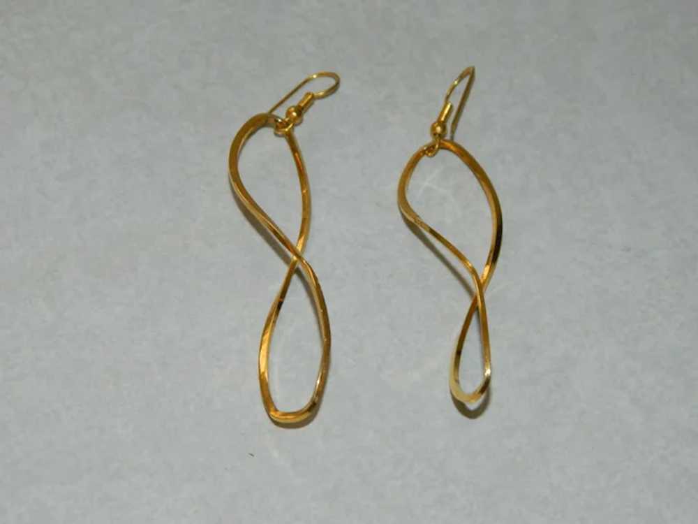 Elegant Gold Tone Slightly Twisted Long Hoop Earr… - image 2