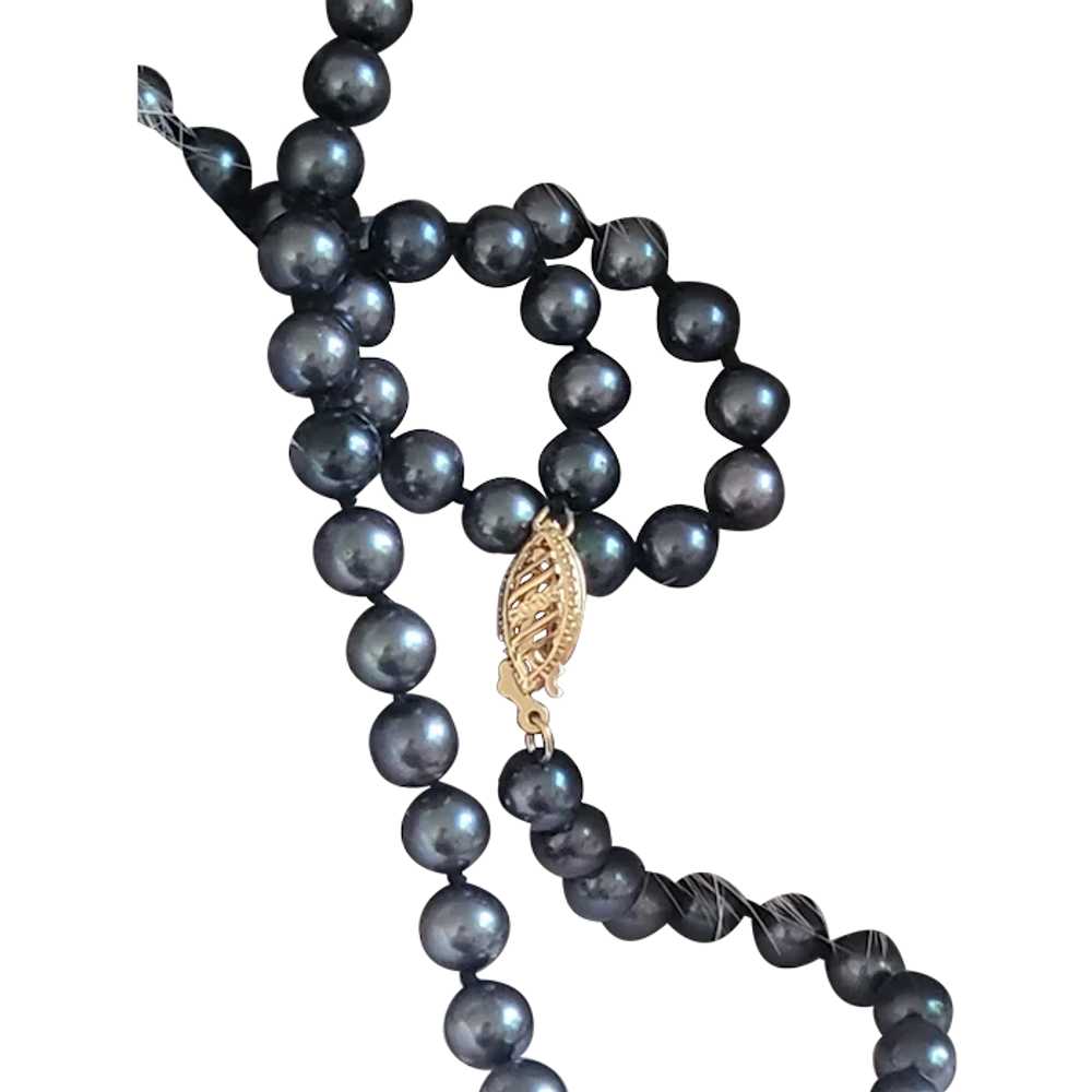 14K Clasp Cultured Pearl Deep Blue Grey Necklace … - image 1
