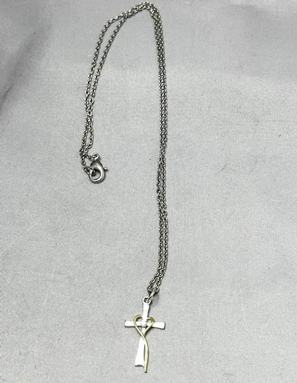 Vintage 925 Cross Rhinestone Necklace - image 2