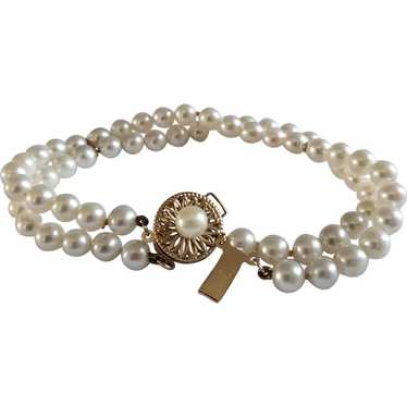 14K Cultured Pearl Clasp 2 Stand Pearl Bracelet