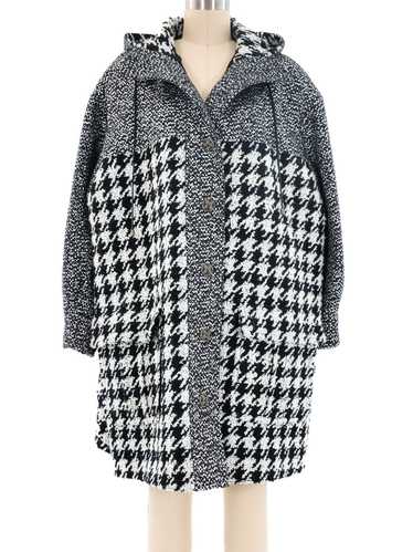 Chanel Houndstooth Tweed Hooded Coat