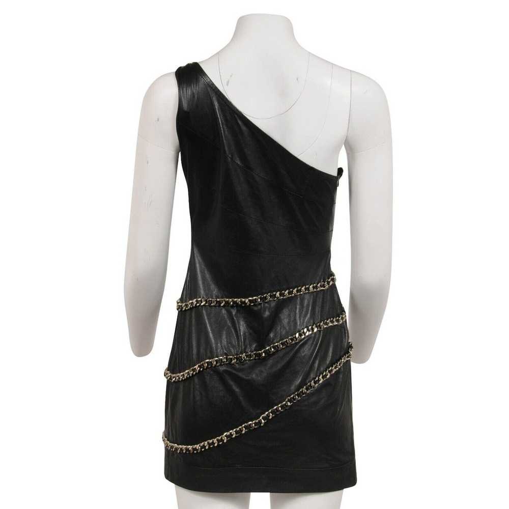 Balmain Mini Dress Black Lamb Leather One Shoulde… - image 2