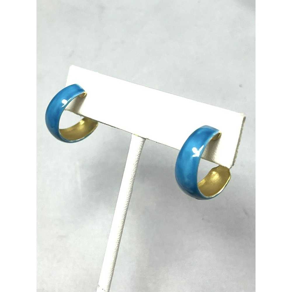 Vintage Vintage Blue Enamel Hoop Earrings - image 2