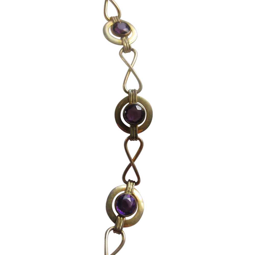 Vintage Gold Fill Faceted Purple Glass Bracelet - image 1