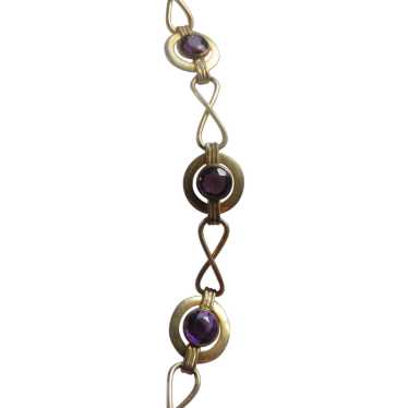 Vintage Gold Fill Faceted Purple Glass Bracelet - image 1
