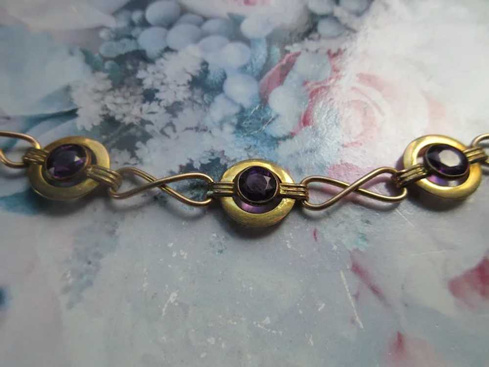 Vintage Gold Fill Faceted Purple Glass Bracelet - image 2