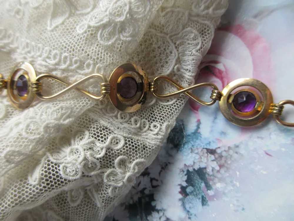 Vintage Gold Fill Faceted Purple Glass Bracelet - image 6