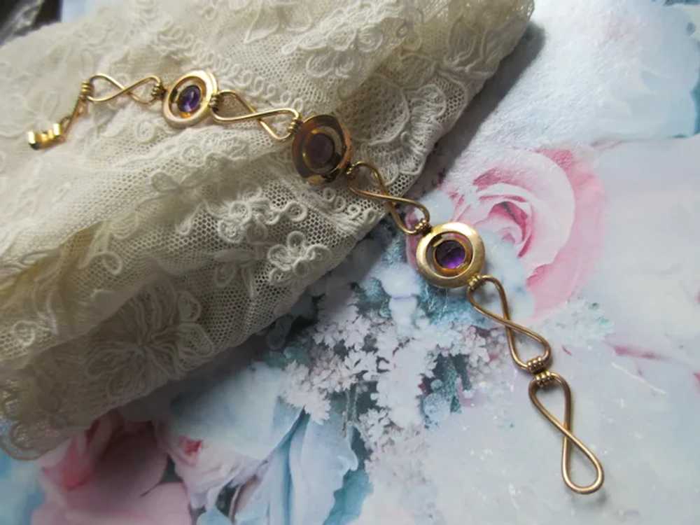 Vintage Gold Fill Faceted Purple Glass Bracelet - image 7