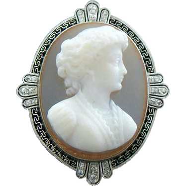 Belle Époque Platinum & Sardonyx Cameo Brooch/Pen… - image 1