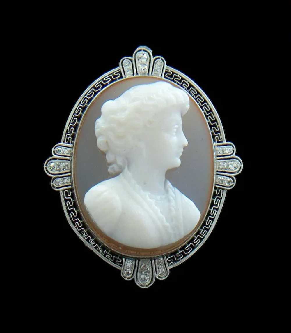 Belle Époque Platinum & Sardonyx Cameo Brooch/Pen… - image 2