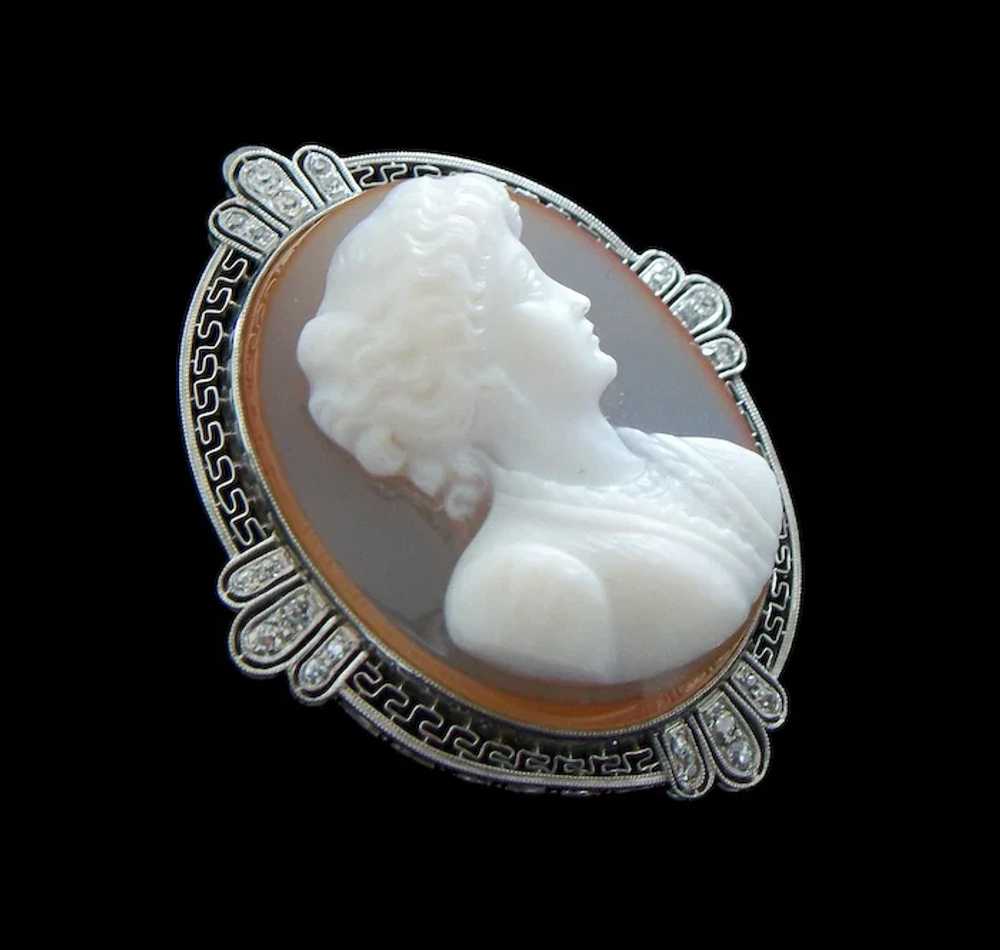 Belle Époque Platinum & Sardonyx Cameo Brooch/Pen… - image 3