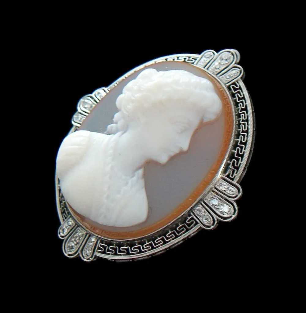 Belle Époque Platinum & Sardonyx Cameo Brooch/Pen… - image 4