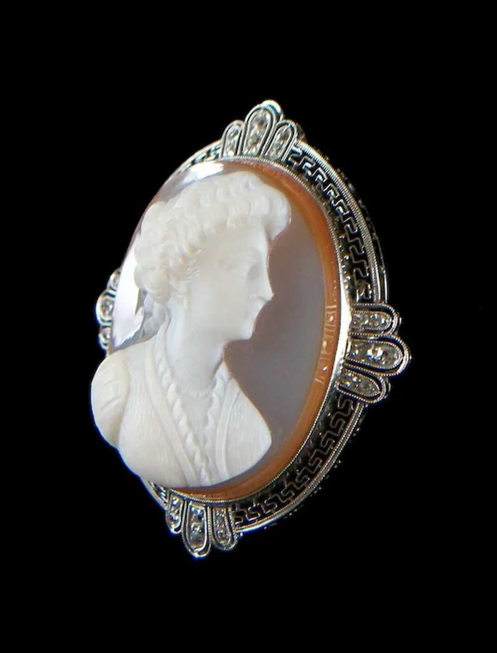 Belle Époque Platinum & Sardonyx Cameo Brooch/Pen… - image 5