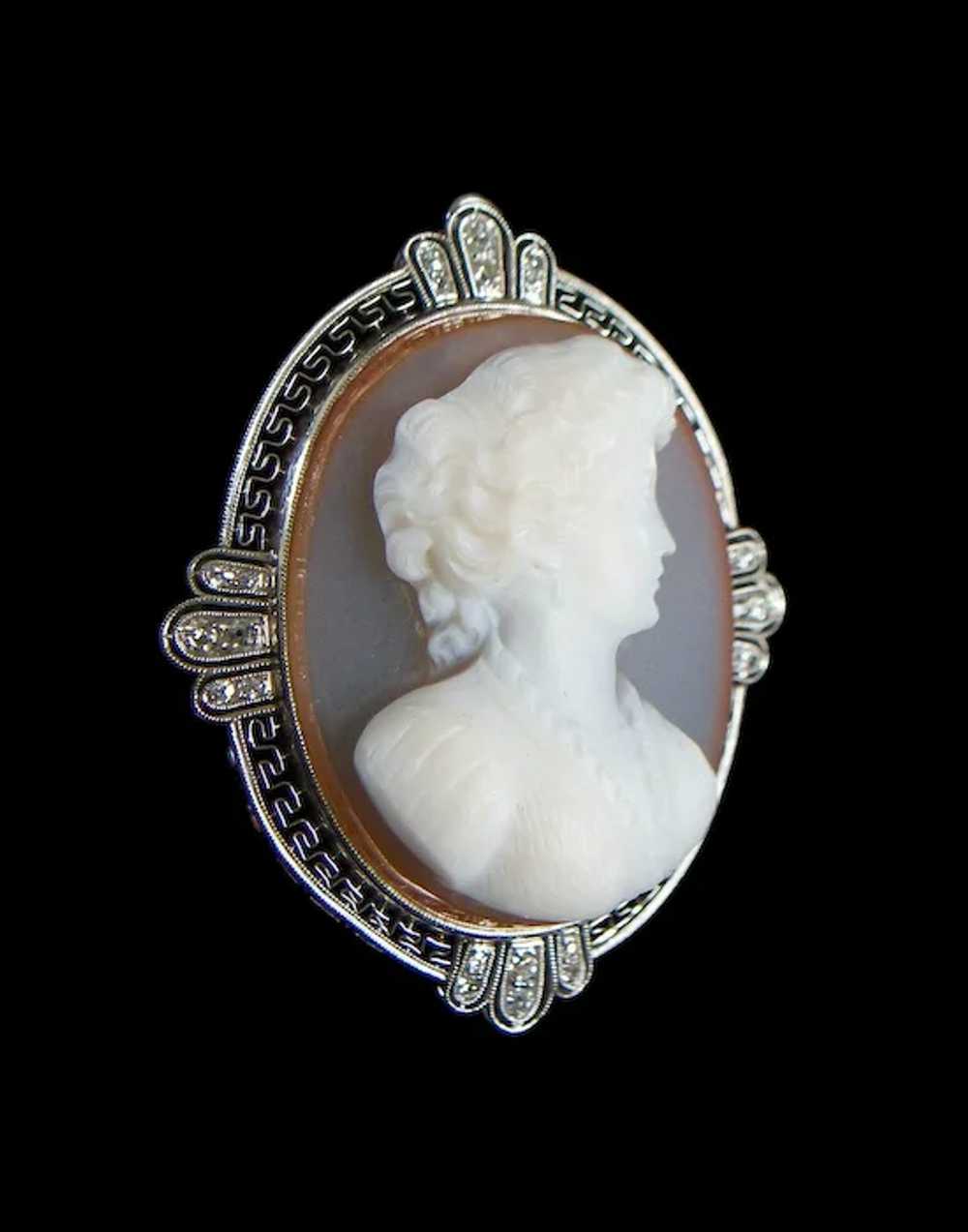 Belle Époque Platinum & Sardonyx Cameo Brooch/Pen… - image 6