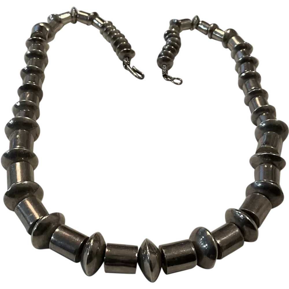 Sterling Silver Cylinder and Bead Vintage Necklace - image 1
