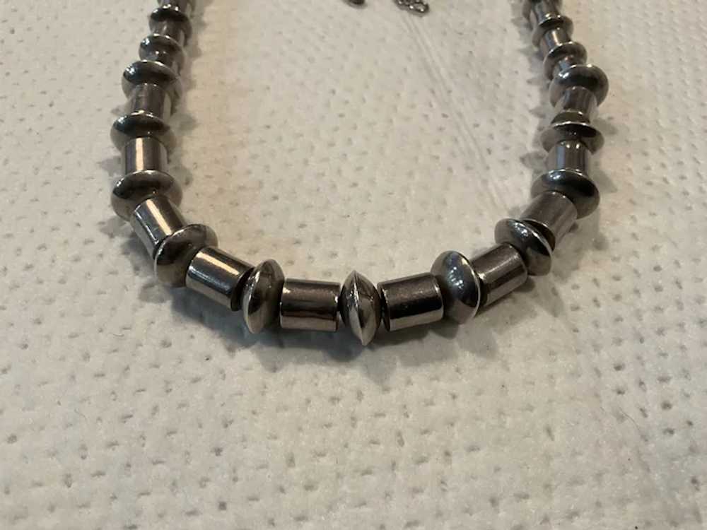 Sterling Silver Cylinder and Bead Vintage Necklace - image 2