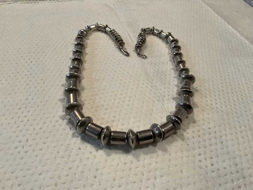 Sterling Silver Cylinder and Bead Vintage Necklace - image 4