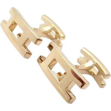 Authentic! Vintage Hermes 18k Yellow Gold H Cuffli
