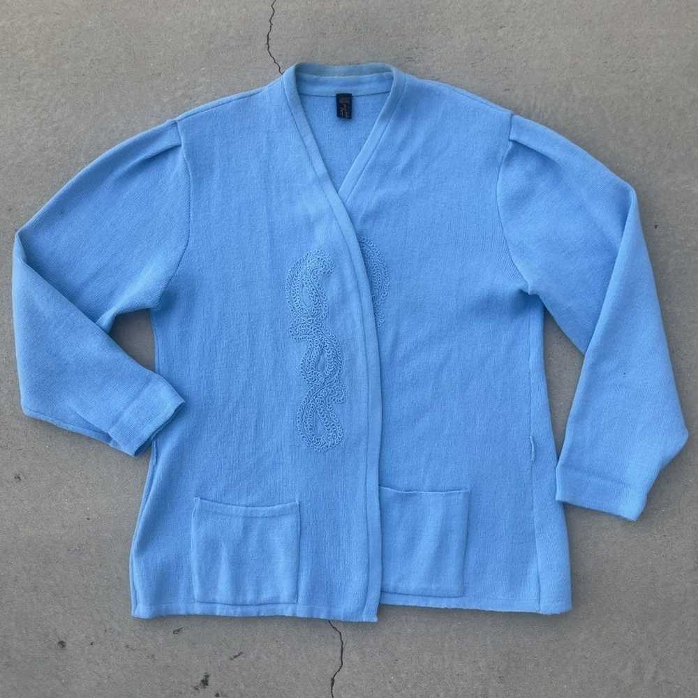 Cardigan × Vintage Vintage 70s Baby Blue Paisley … - image 1