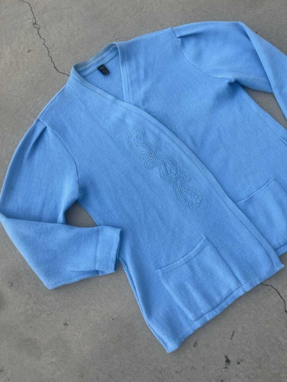 Cardigan × Vintage Vintage 70s Baby Blue Paisley … - image 3