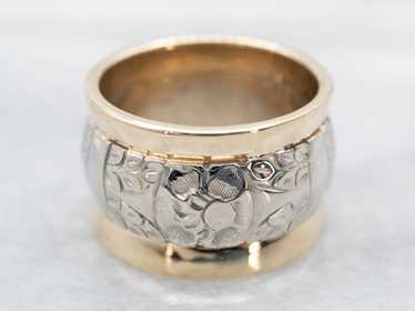 Mid Century Two Tone Gold Floral Band - image 1