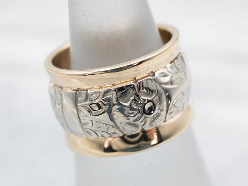 Mid Century Two Tone Gold Floral Band - image 3