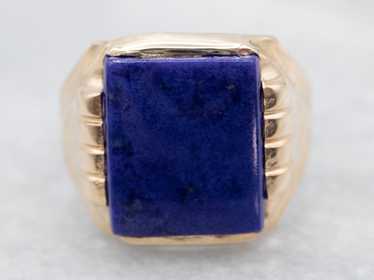 Men's Vintage Gold Lapis Statement Ring - image 1
