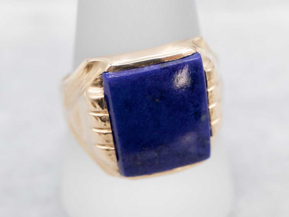 Men's Vintage Gold Lapis Statement Ring - image 4