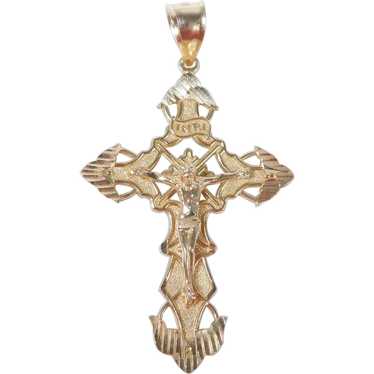 Large Religious Crucifix Cross Pendant 14K Gold
