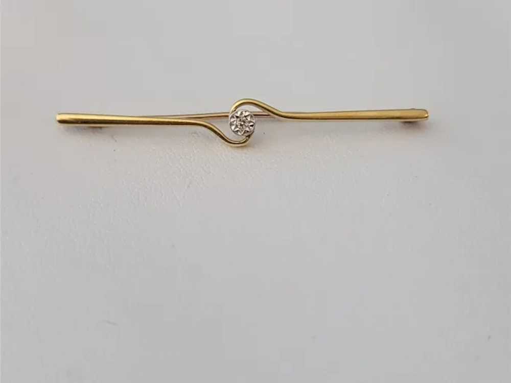 14k Yellow Gold Diamond Chip Bar Pin - image 10