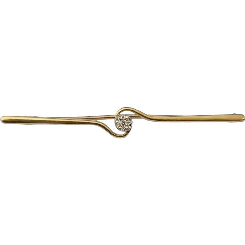 14k Yellow Gold Diamond Chip Bar Pin - image 1