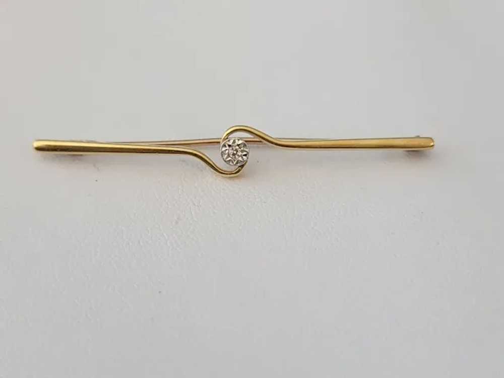 14k Yellow Gold Diamond Chip Bar Pin - image 2