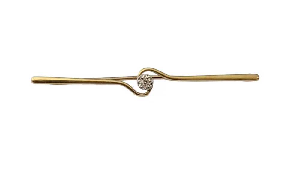 14k Yellow Gold Diamond Chip Bar Pin - image 3