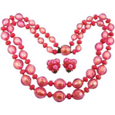 Vintage Western Germany Pink Necklace Earrings Set - image 1