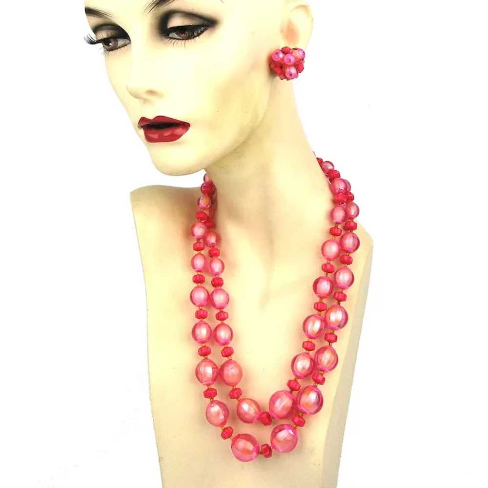 Vintage Western Germany Pink Necklace Earrings Set - image 2