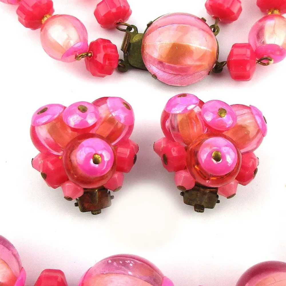 Vintage Western Germany Pink Necklace Earrings Set - image 3