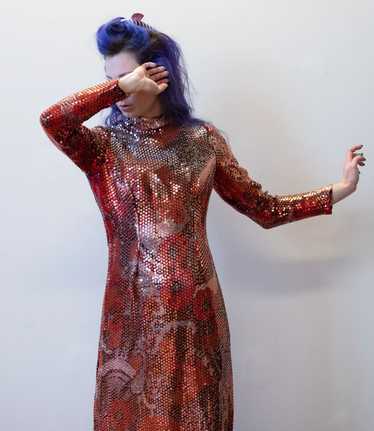 1970s Red Sequin Dress - image 1