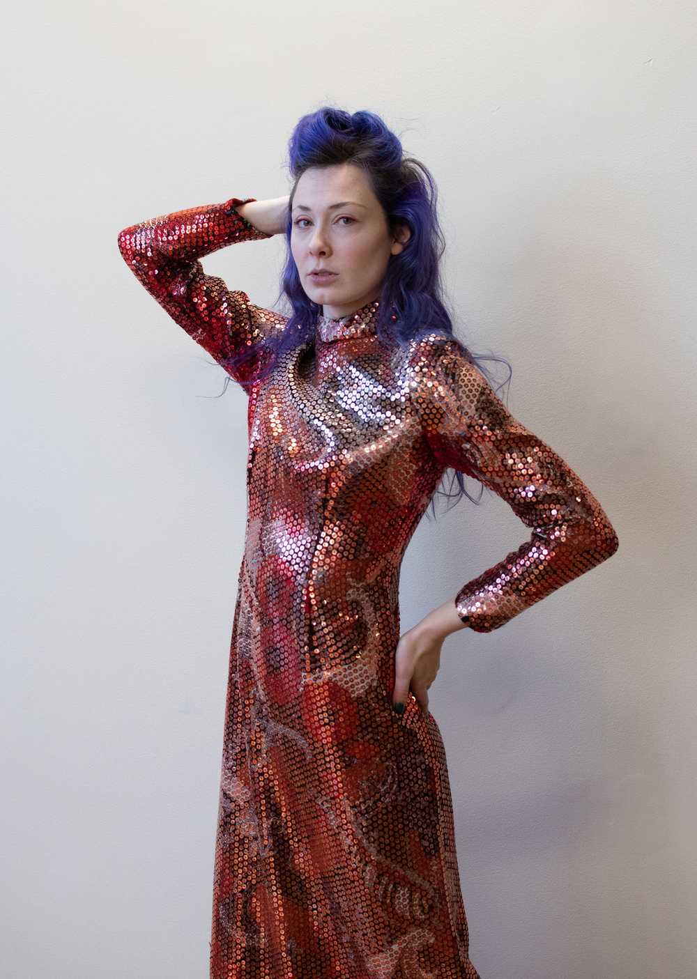1970s Red Sequin Dress - image 8