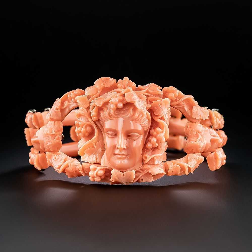 Antique Carved Coral Dionysus Bracelet - image 1
