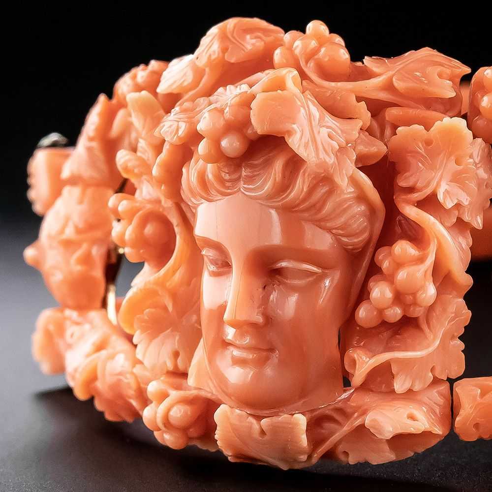 Antique Carved Coral Dionysus Bracelet - image 3